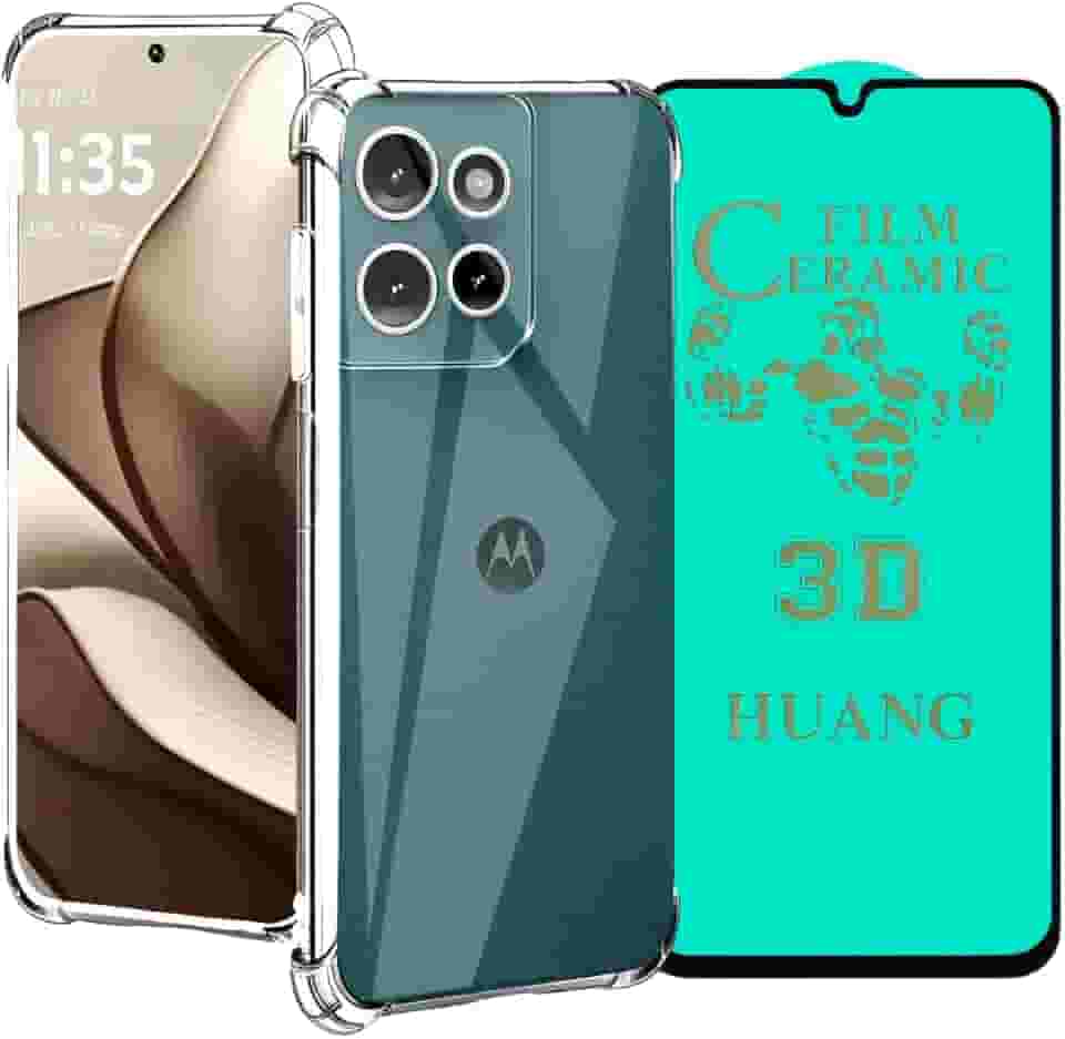 Kit Capa Capinha Transparente Anti Impacto para Moto G56 + Película 9D Cerâmica Flexível