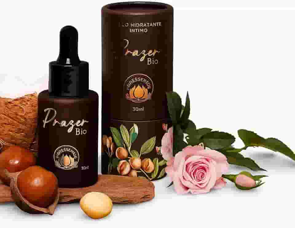 PRAZER BIO ÓLEO HIDRATANTE INTIMO 30ML BIOESSÊNCIA Sândalo, Rosa e Jasmim, MACADÂMIA E COCO