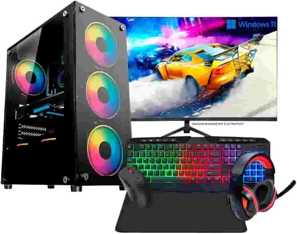 Computador Gamer Completo AMD Ryzen 7 5700G, Gráficos Radeon VEGA 8, 16GB DDR4, SSD 1TB, Fonte 500W, Monitor 23' 75Hz, Kit Gamer