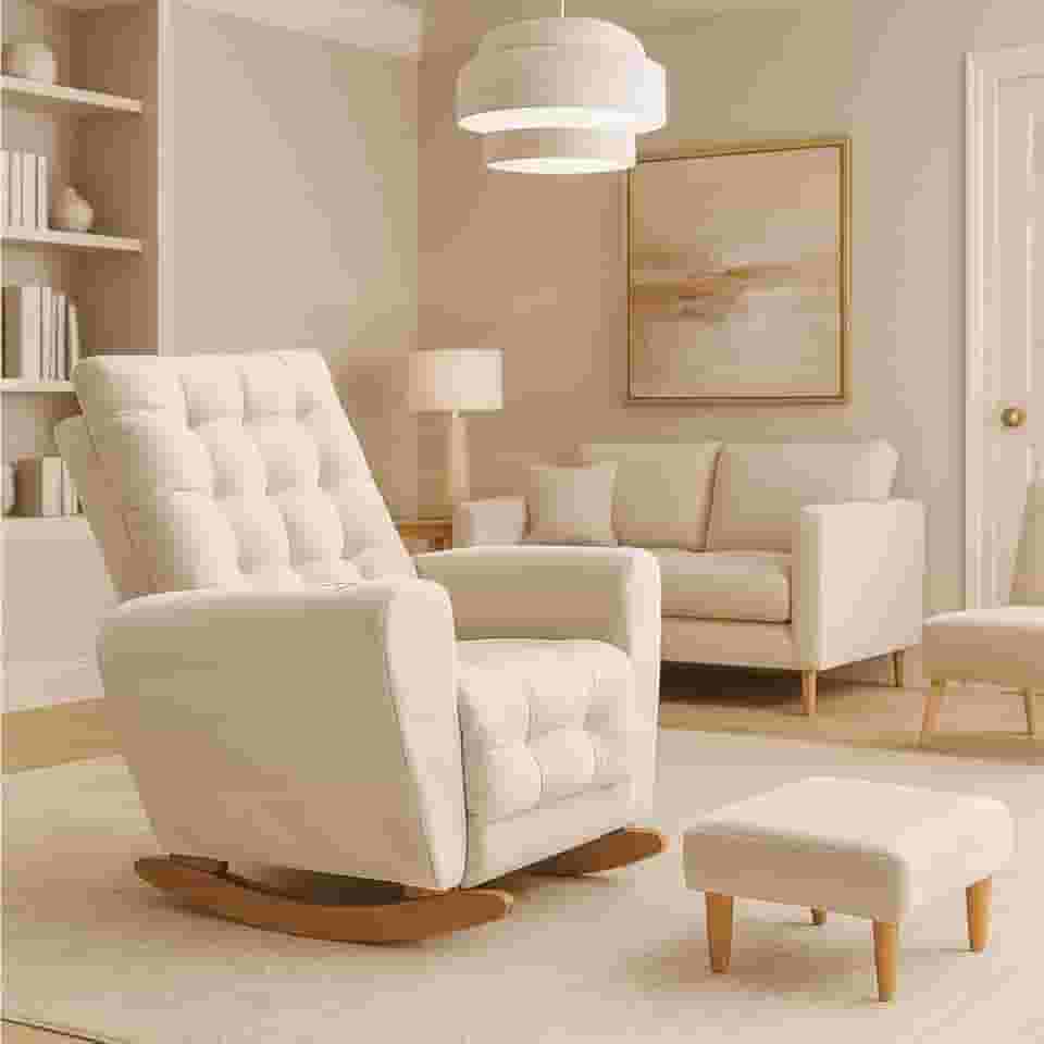 Poltrona Amamentação Base Balanço Cecilia Bege Claro