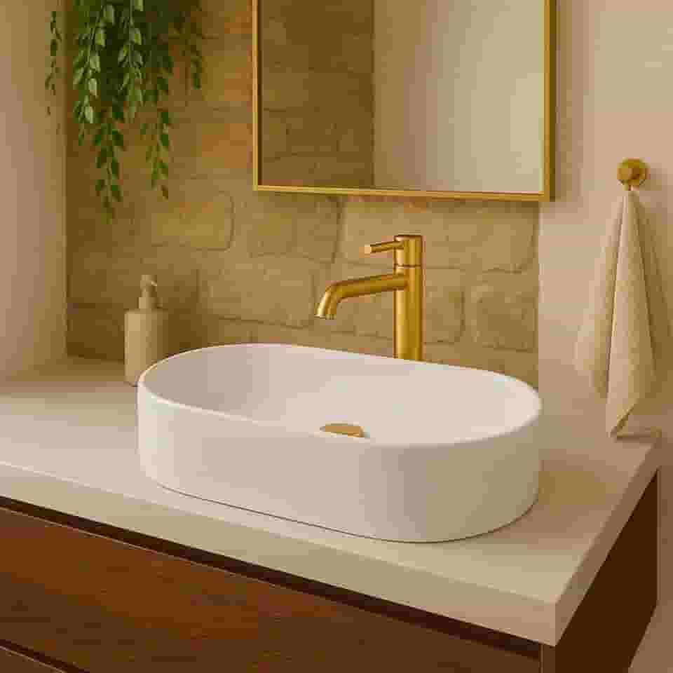 Cuba Pia de Apoio Sobrepor Oval 43x25 Branca Banheiro Lavabo Beltempo BT-2030