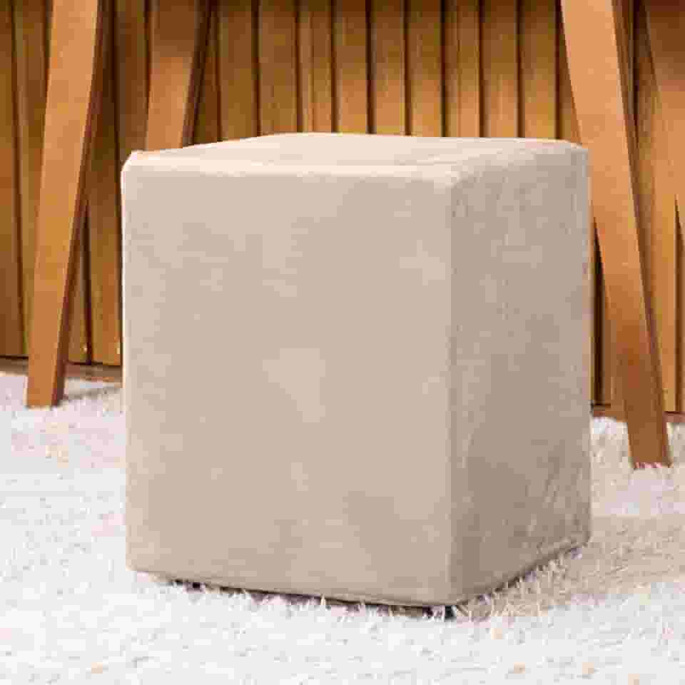 Capa de Puff Quadrado Avulsa Lisa Ajustável com Elástico - Tecido Veludo Suede Decoração Banquinho Luxo Para Sala Quarto Pufe Banco Protetor Banqueta Centro (Bege)