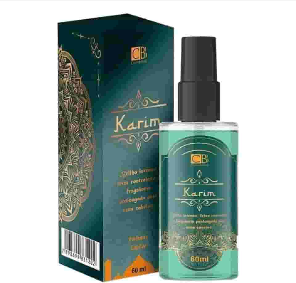 PERFUME CAPILAR KARIM 60 ML CBB, AÇÃO ANTIFRIZZ, ALINHAMENTO DOS FIOS -IDEAL PARA O SEU DIA A DIA