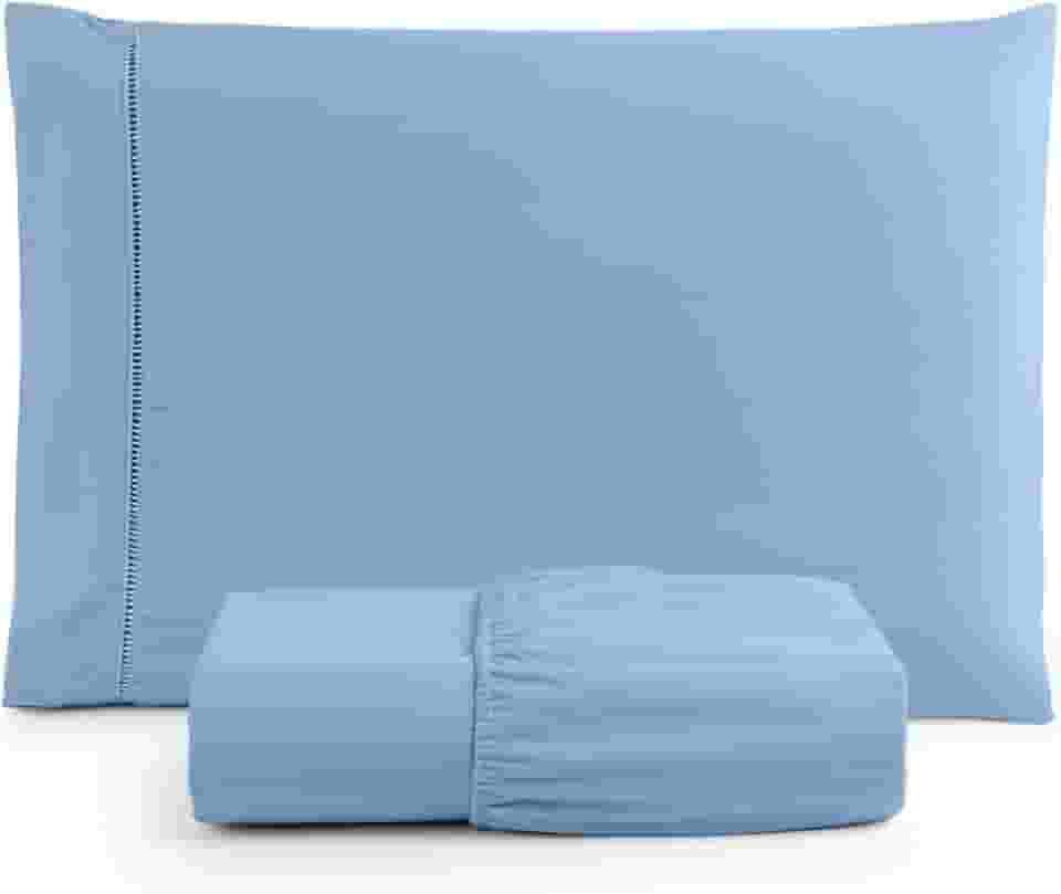 Jogo de Lençol Solteiro 2 Peças Micropercal 400 Fios com Ponto Palito, Toque Acetinado de Hotel, Antiácaro, Não Amassa, Lençol com Elástico, Não faz bolinha (Cor Azul Claro)