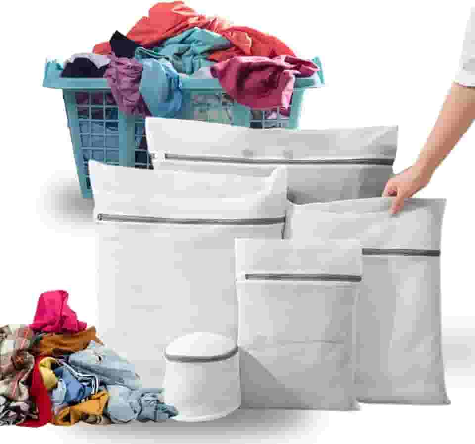 Kit 5 Sacos para Lavar Roupas Delicadas na Máquina de Lavar, Duráveis | Proteção Total Contra Danos e Desgaste | Zíper Reforçado | Perfeito para Roupas Íntimas – Qualidade Premium