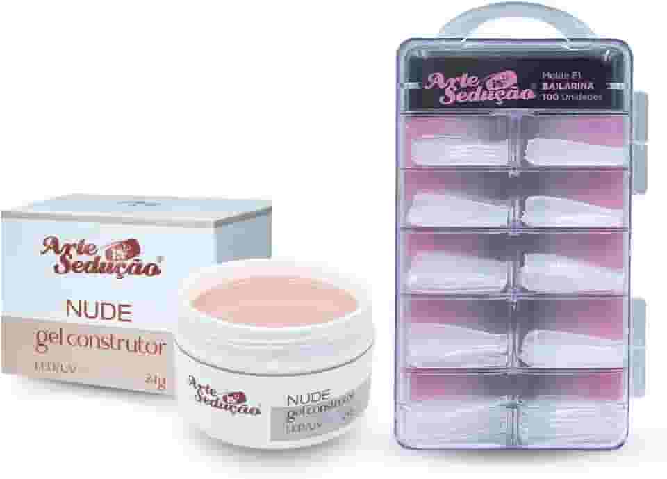 Molde F1 Bailarina 100 Un + Gel Led/UV Alongamento Nude 24g