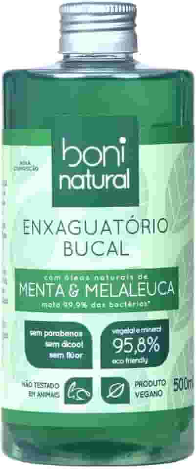 Enxaguante Bucal Natural e Vegano, Sem Flúor, Zero Álcool, Sem Parabeno, Menta e Melaleuca, Boni Natural, Verde, 500ml