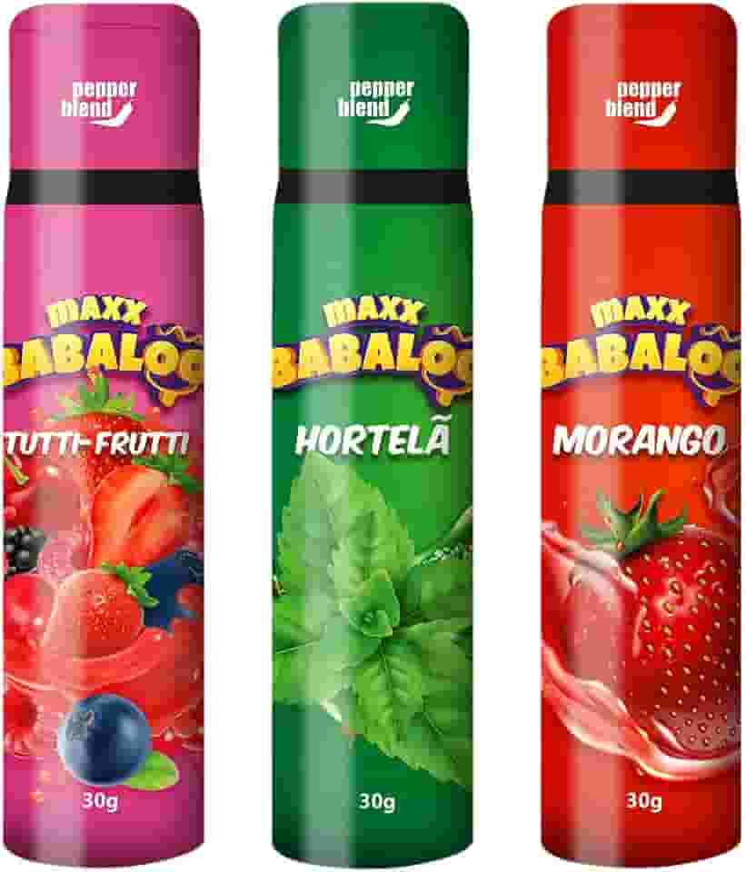 Kit 3 Maxx Splash Bala Líquida 30g Pepper Blend - Preliminares Gel Comestível Sexshop (Tutti-Frutti/Morango/Hortelã)