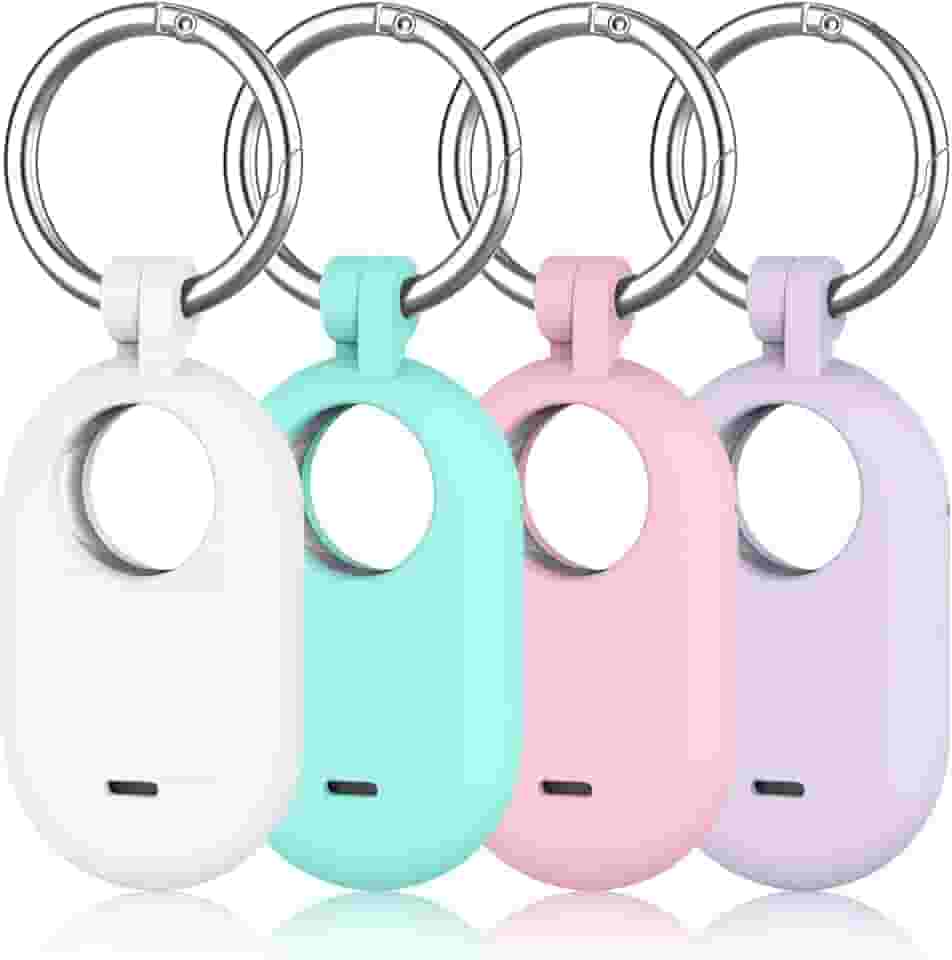 Pacote com 4 capas compatíveis com Samsung Galaxy SmartTag 2, capa protetora de silicone para Galaxy Smart Tag 2 com chaveiro para animais de estimação, chaves, bagagem e mais (branco + espuma do mar