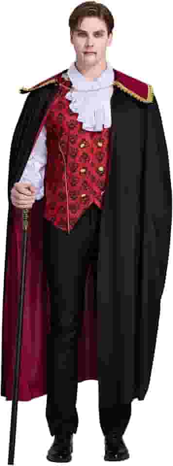 Zeepair Fantasia de vampiro masculina Halloween para adultos, medieval, renascentista, gótica vitoriana, 5 peças, capa cosplay festa