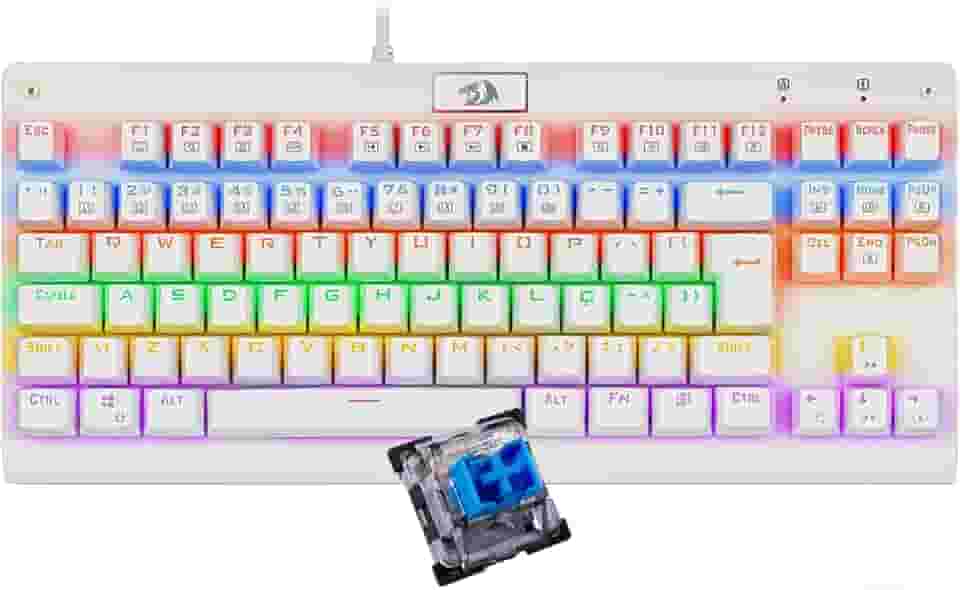 Redragon, K568W-R (PT-BLUE), Teclado Mecânico Gamer Dark Avenger, Rainbow Switch, Branco Lunar White