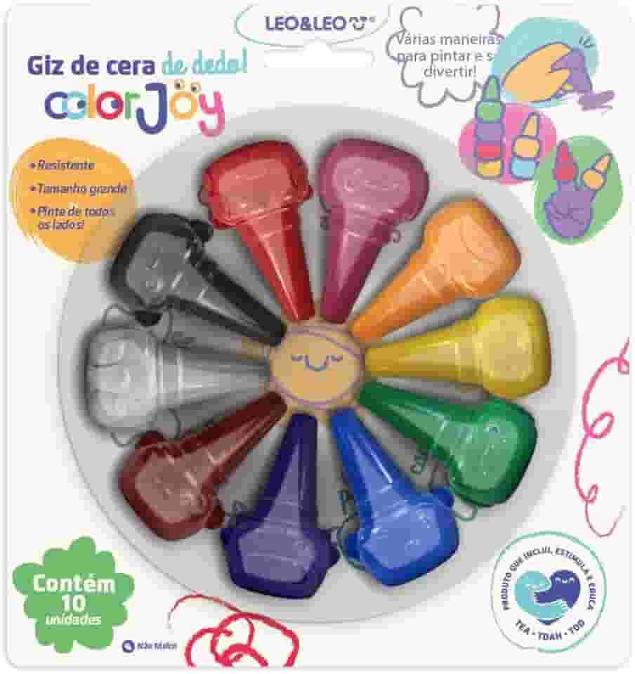GIZ DE CERA ENCAIXA NO DEDO COLORJOY - BLISTER C/ 10 CORES LEO&LEO