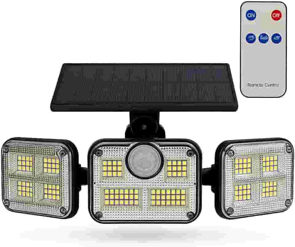 Luminária Solar Led Parede Refletor Fotovoltaica com Sensor de Movimento Luminária Solar 3000mAh à Prova D’Água com Controle Remoto Holofote com Painel Área Externa Dobravel.