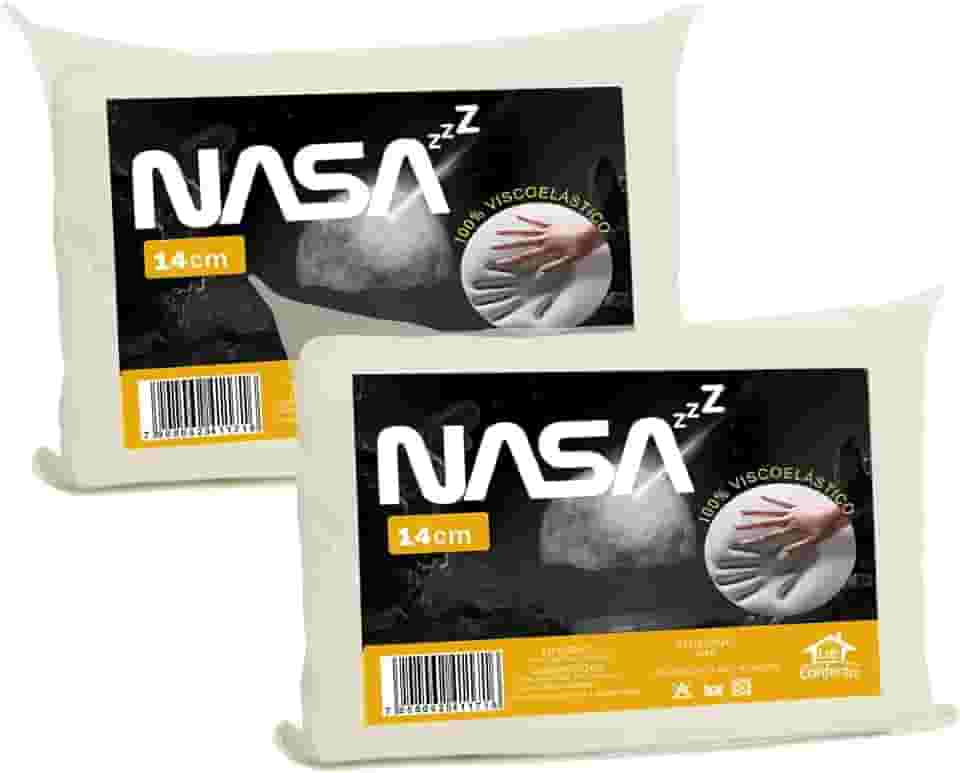 Kit 2 Travesseiro Nasa 14cm Altura Espuma D40 Viscoelástico Nasa Zz Capa Com Zíper 100% Algodão 200 Fios - Lar Conforto…