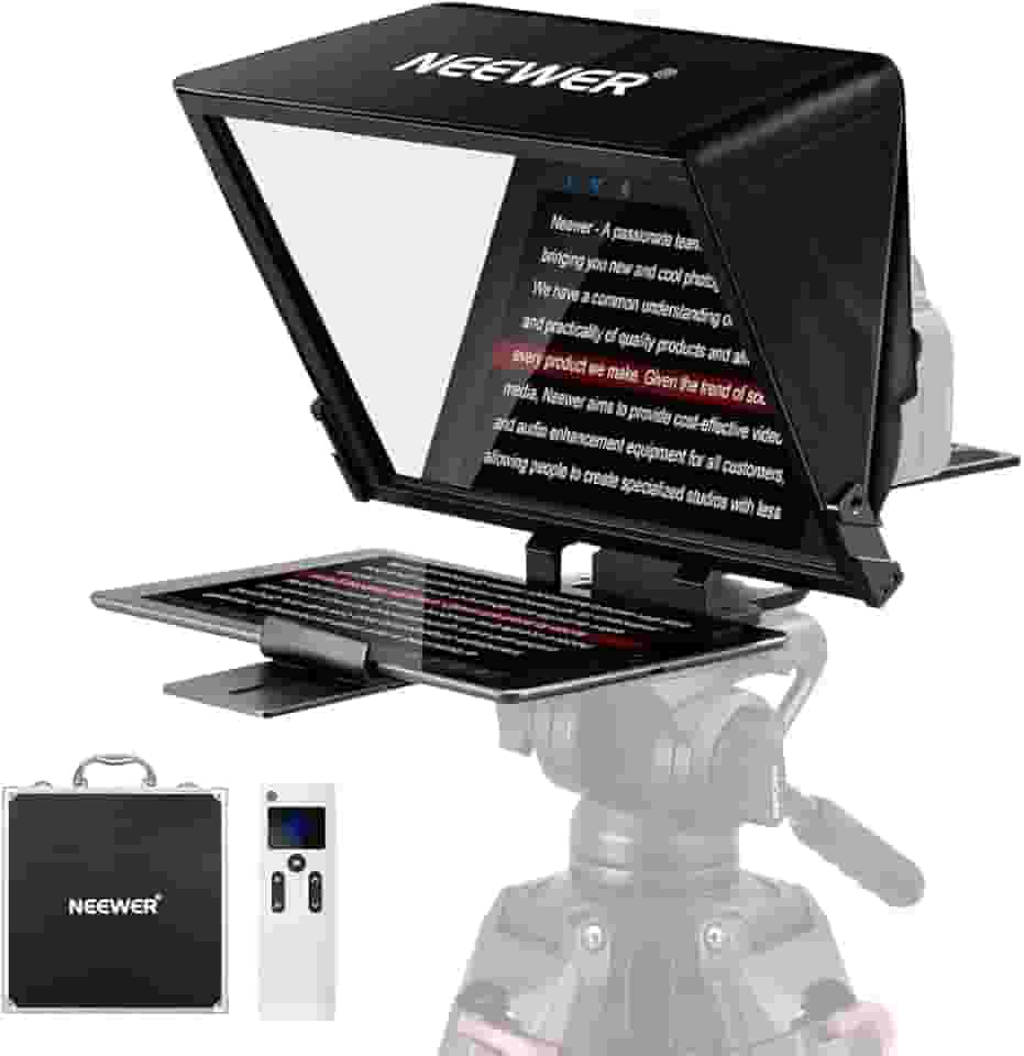 Teleprompter Dobrável Neewer X14 Pro Portátil Preto, Compatível com Tablets Até 14 pol. Controle Remoto, Vidro de Alta Performance, Montagem em Tripé, Ideal para Gravações Profissionais e Transmissões