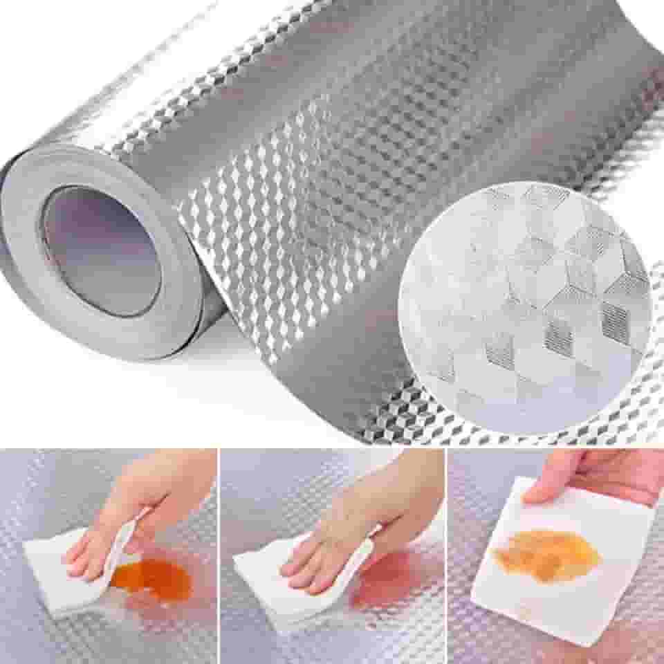 Manta Impermeável Anti Gordura Adesiva Alumínio Forro Armário Gaveta Cozinha Banheiro Á Prova De Óleo 2 Metros