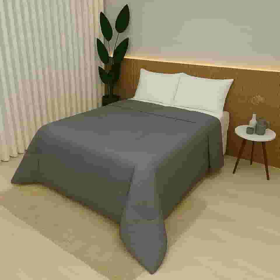 Edredom 100% Algodão 400 Fios Dupla Face Casal Queen King Antialérgico Grosso Para Inverno(Cinza,King)