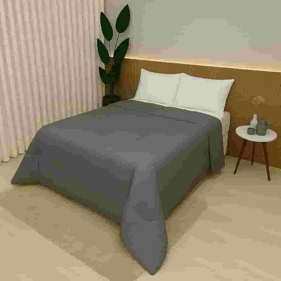 Edredom Casal e King 100% Algodão 400 Fios Dupla Face Grosso para Inverno – Antialérgico e Aconchegante (Cinza,King)