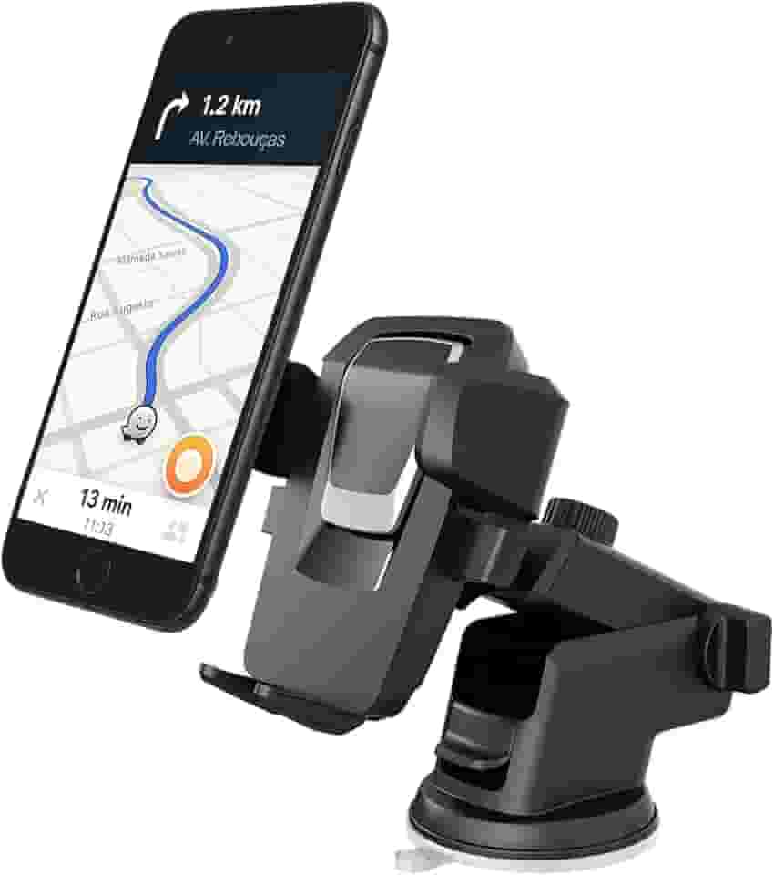 Suporte de Celular para Carro com Ventosa Forte – Trava Automática Antiqueda, Ajustável 360°, Para Painel e Vidro Ideal para Waze, GPS, Uber – Modelo Premium