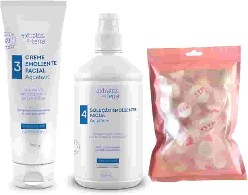 Kit Limpeza de Pele Profissional Aquaface – Creme Emoliente 250 g, Solução Emoliente 500 ml e Máscara Facial Desidratada