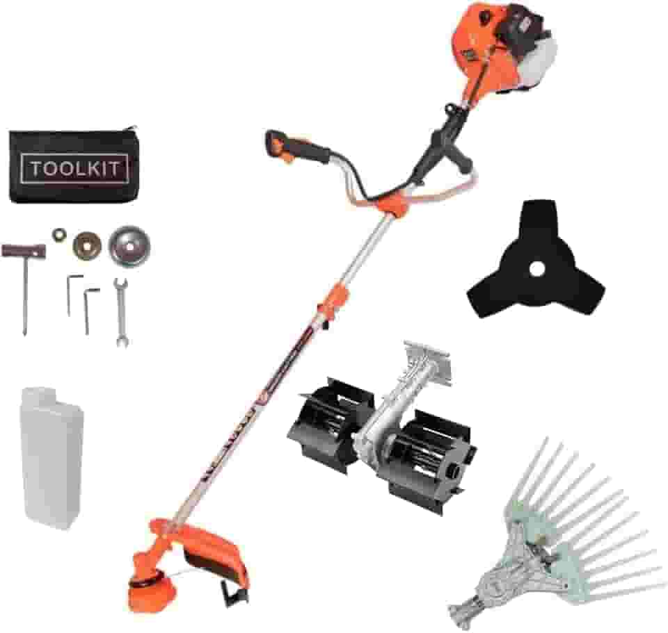 Roçadeira Profissional 65CC a Gasolina, Motor 2 Tempos 3HP, com Enxada Rotativa e Derriçadeira de Café, Kit de Reposição e Manutenção Rápida