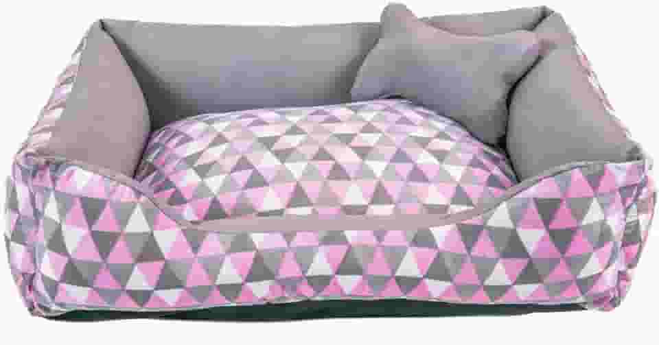 Cama para Cachorro Médio 60X50 Com Zíper Estampa Geométrico Rosa Cinza