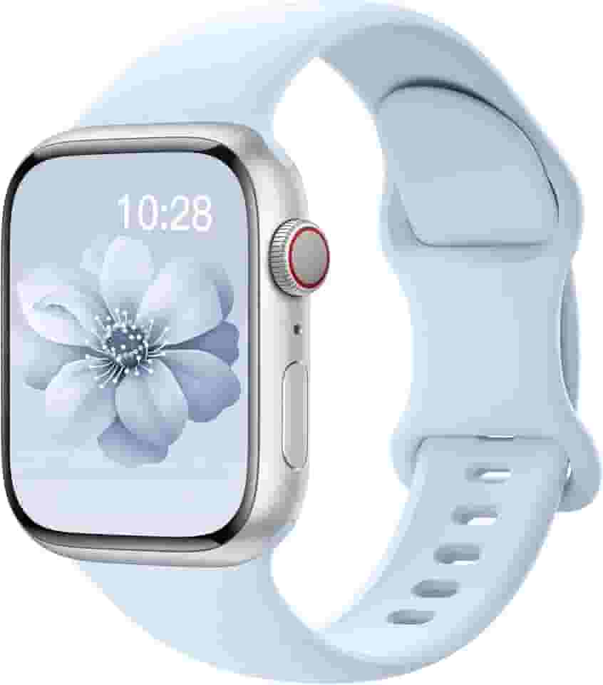 Pulseiras esportivas de silicone compatível com pulseiras de Apple Watch de 40 mm, 38 mm, 41 mm, 44 mm, 45 mm, 42 mm, 49 mm femininas e masculinas, pulseira de substituição esportiva macia e