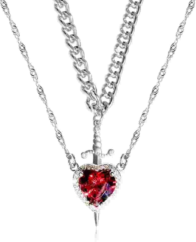 KIFEDSLJ Conjunto de colar de espada de coração para casais combinando com espada através de coração para ele, joia de presente de dia dos namorados, Cristal, Cristal