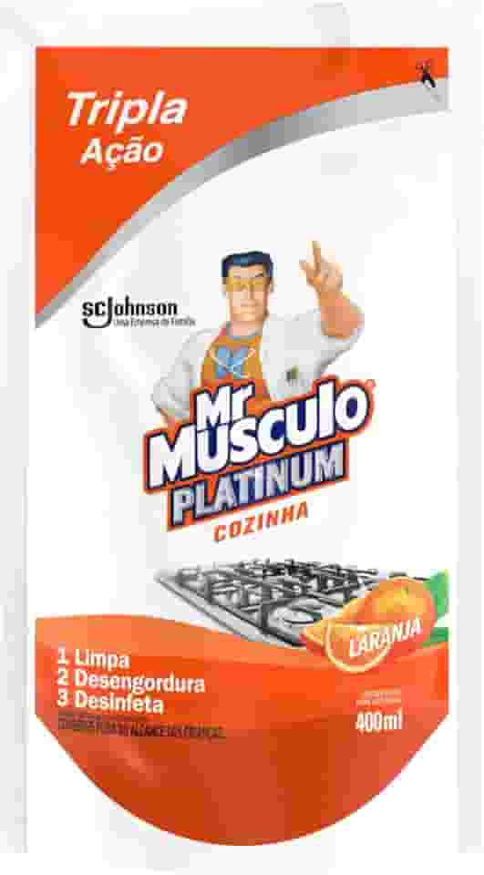 Mr. Músculo Desinfetante Platinum Cozinha Laranja, Tripla Ação, Refil 400ml