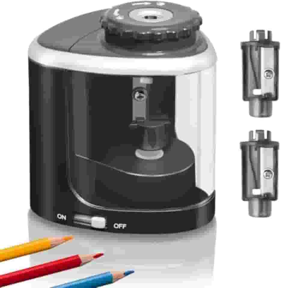 Apontador de lápis elétrico alimentado por bateria com design ergonômico e trava de segurança – Apontador elétrico portátil para lápis de cor, HB, nº 2, compacto, leve com lâminas afiadas, pilhas não