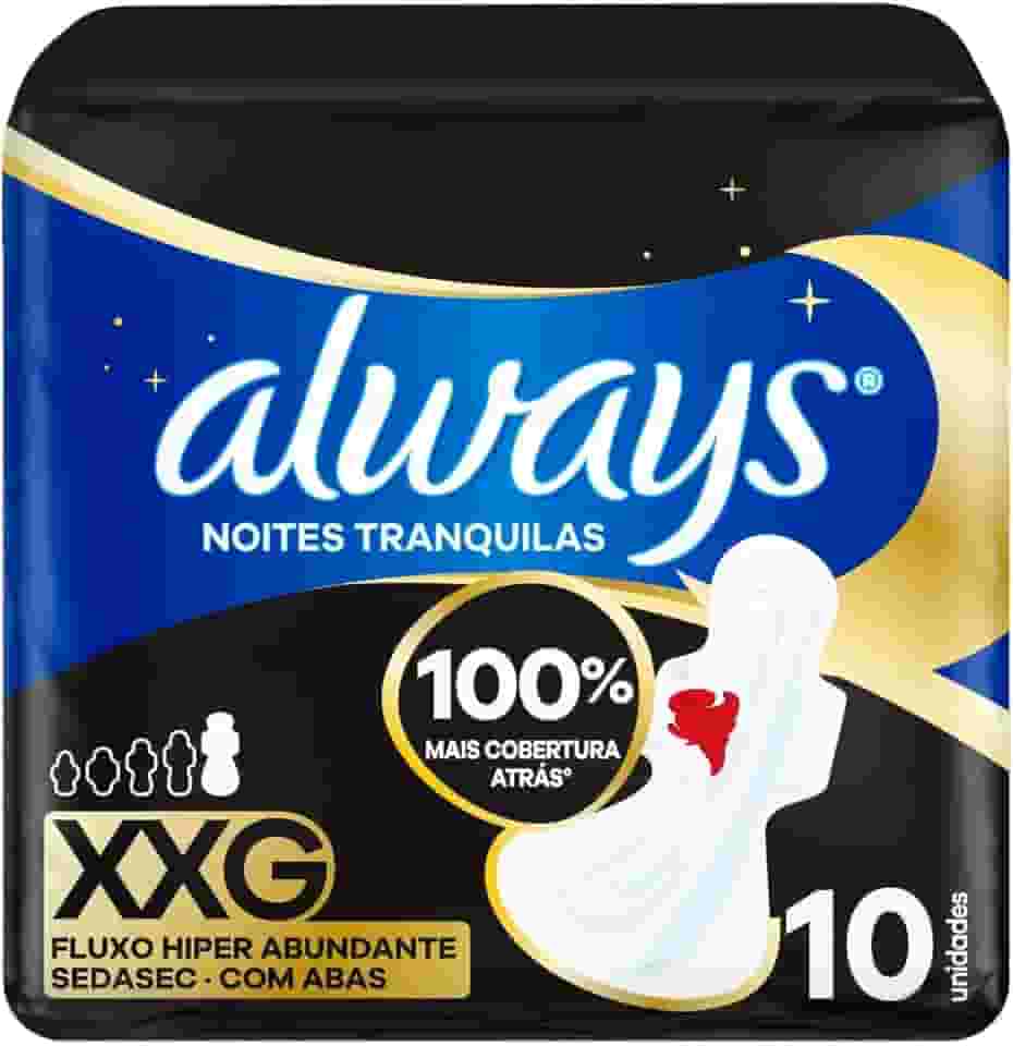 Absorvente Noturno Always Noites Tranquilas Seca com Abas Hiper Longo 10 Unidades