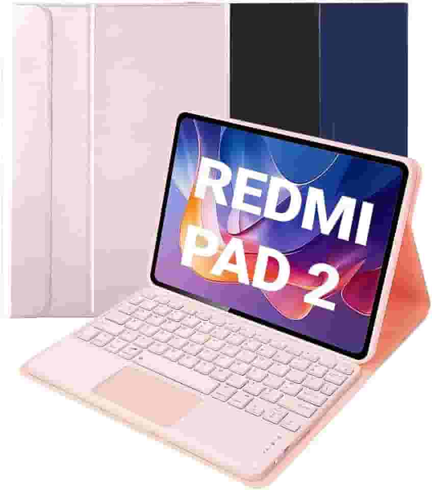 Capa Redmi Pad 2 / SE 11'' Com Teclado – Smart Case Teclado ABNT2 com Touchpad, Conexão Bluetooth, Capa Magnética Suporte, Couro PU (Rosa, Redmi Pad 2)