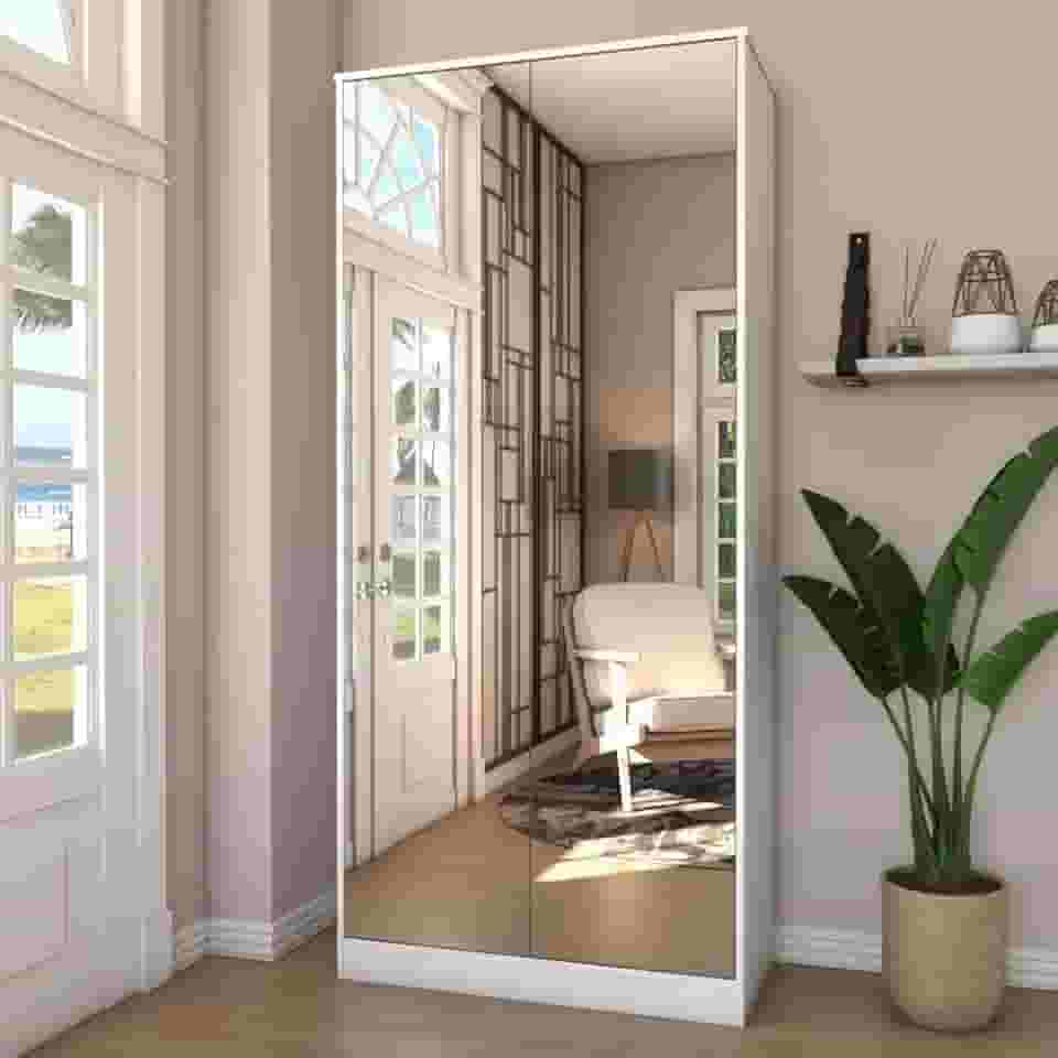 Sapateira Rubi 2 Portas com Espelho 1 Gaveta para 15 Pares de Sapato Branco - Panorama Móveis