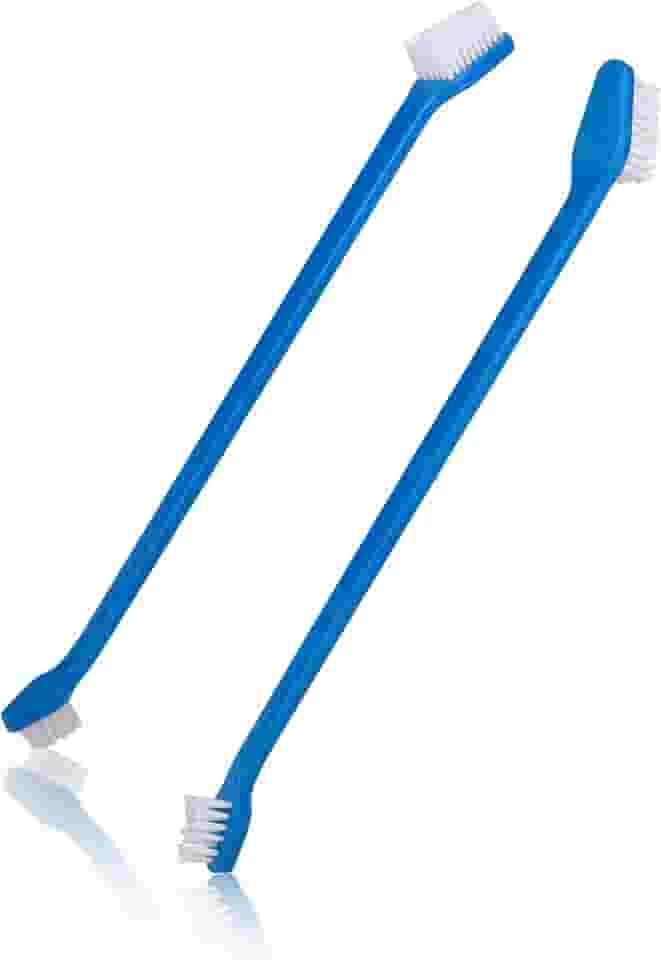 Pets First Escova de dentes para cães com cerdas mais macias, extra grande, dupla face para dentes pequenos e grandes – Conjunto de 2, azul. Fácil de usar profissionalmente