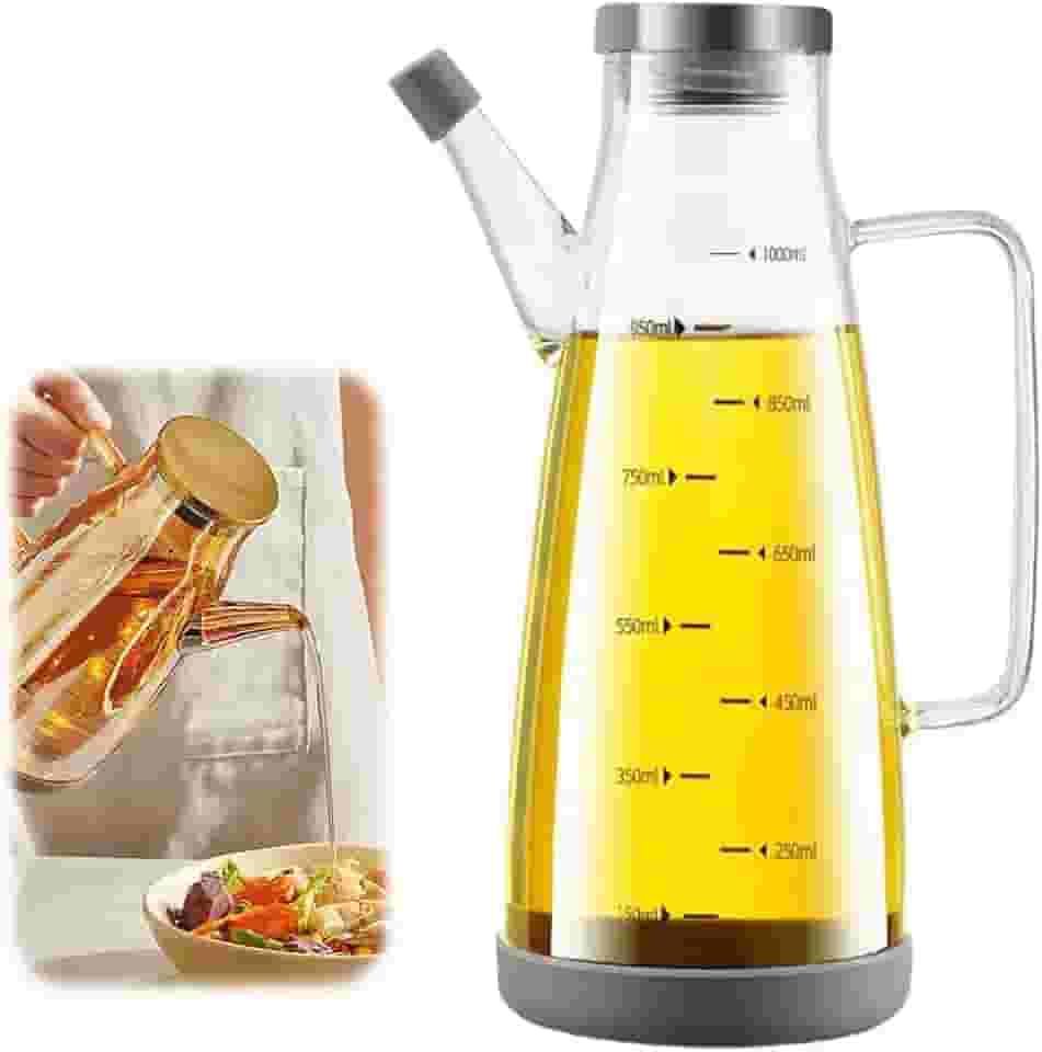 Generic Garrafa dispensadora de óleo com bico sem gotejamento - Dispensador de óleo de vidro de 1000 ml - Cozinha, churrasqueira, fritadeira a ar, fritura - Utensílios de cozinha
