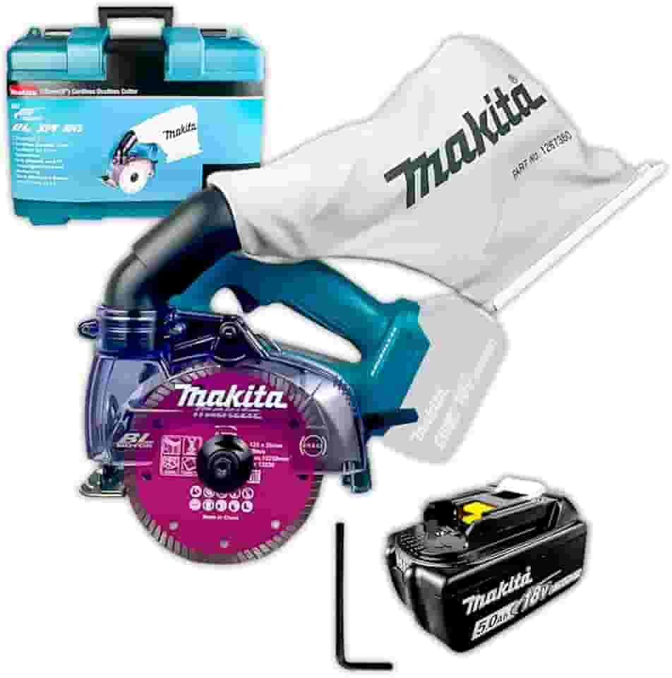 Serra Mármore Makita DCC500ZKX1 À Bateria C/Maleta Portátil 18V BL1850B Corte Reto Chanfrado em Pedra Porcelanato Concreto Profissional