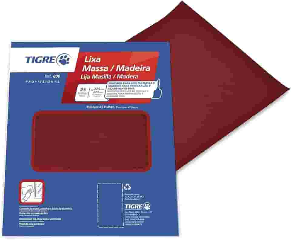 Lixa, Tigre, 800, Massa e Madeira, 220, Vermelha, Pacote com 26