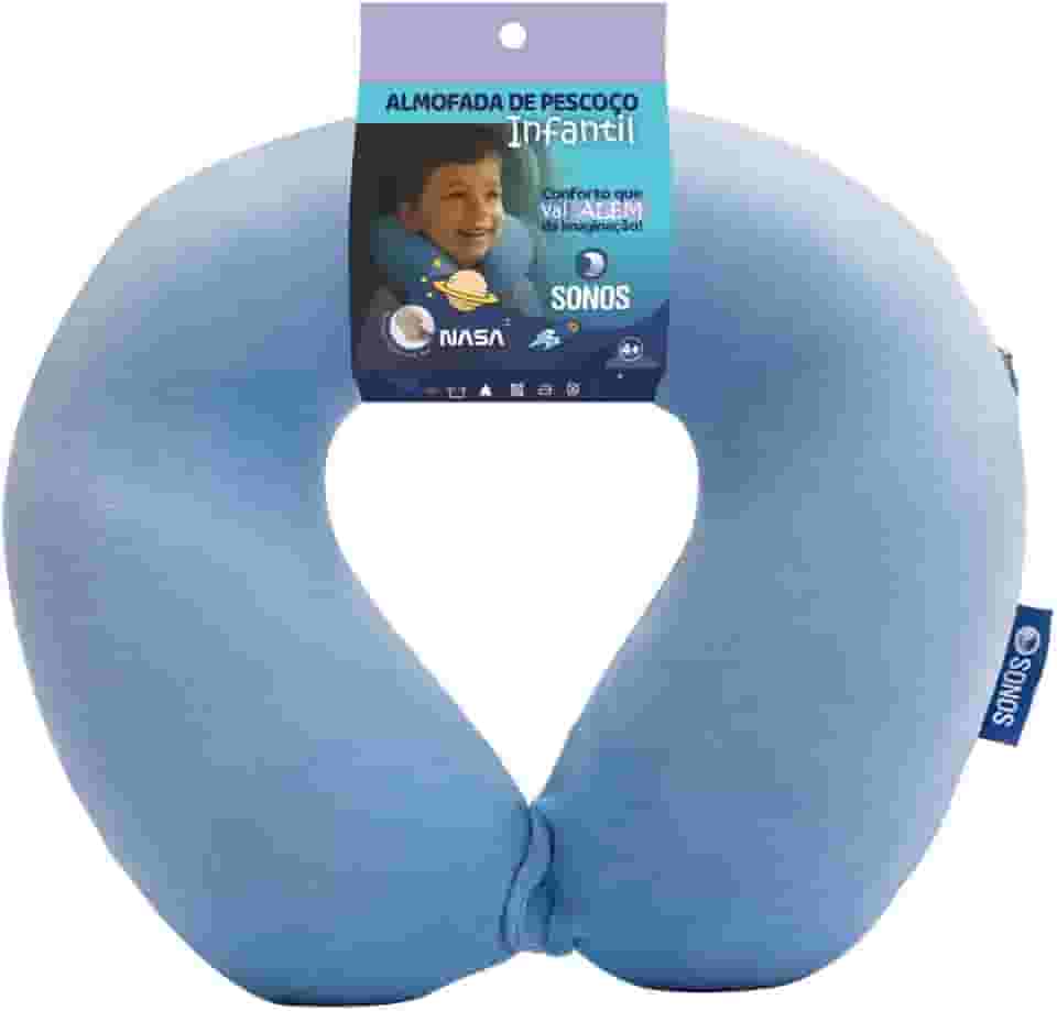 Almofada de Pescoço Sonos Infantil Para Viagem e Descanso (Azul-Claro)