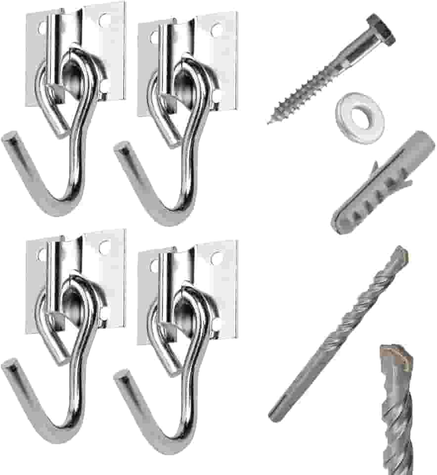 Kit 4 Gancho De Rede Aço Reforçado C/Parafusos E Buchas + Broca