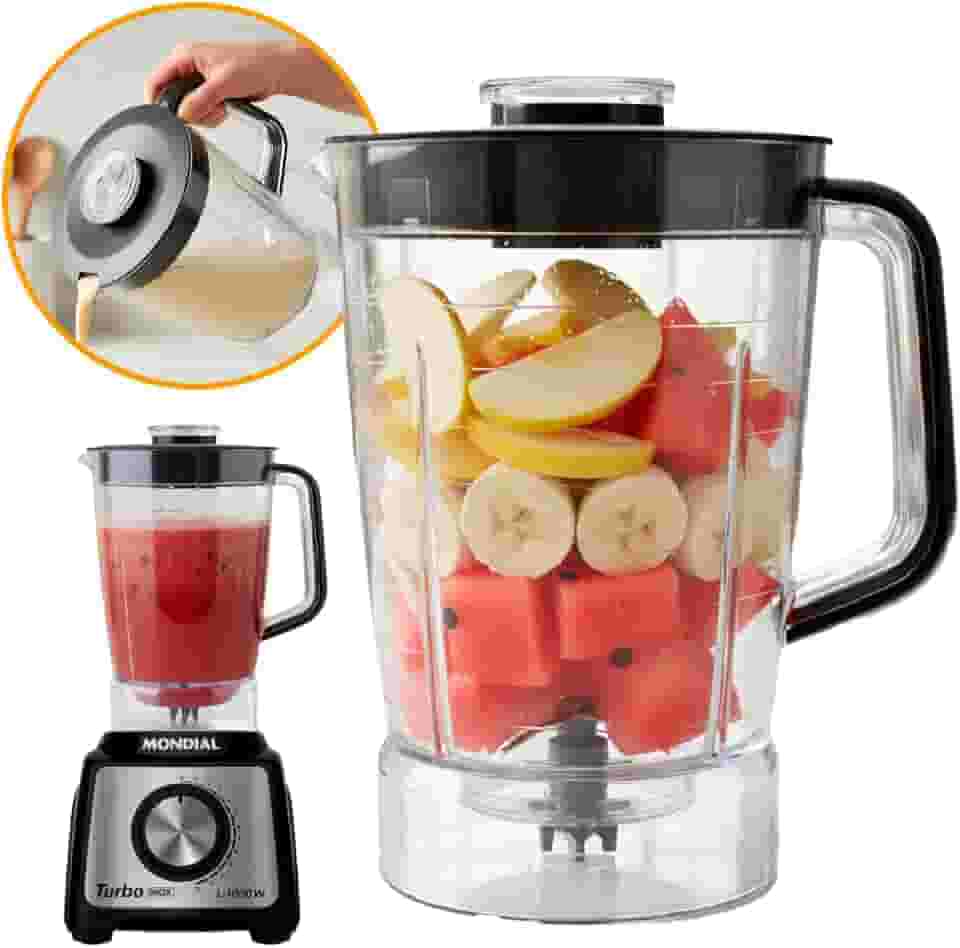 Copo Liquidificador Mondial Premium Turbo Inox L1000/l1100/l1200w Preto Acrílico Cristal 1,5 L Com Tampa Peça de Reposição