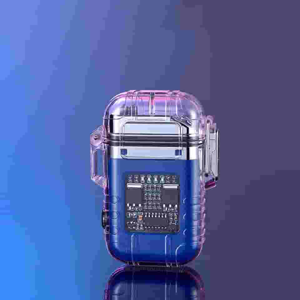 Isqueiro elétrico à prova d'água, 3 modos de lanterna, arco duplo, isqueiro de plasma, recarregável por USB, à prova de vento, sem chama, sobrevivência, EDC, acampamento, sobrevivência tático (azul)