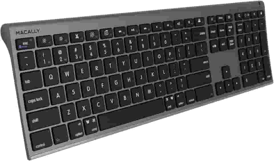 Macally Teclado Bluetooth sem fio para Mac – compatível com teclado Apple ou MacBook Pro/Air, iMac – vários dispositivos, até 3 dispositivos com 110 teclas, 20 atalhos, teclado numérico e recarregável