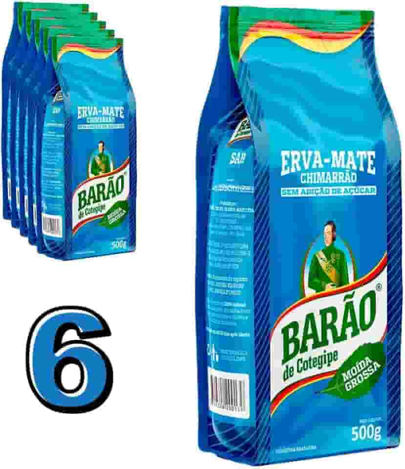 Barão de Cotegipe, Kit 6 Erva Mate Moída Grossa 80% Folhas 500g cada Barão