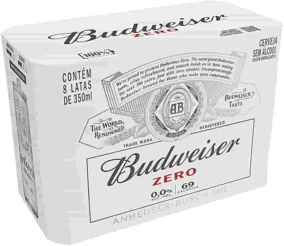 Pack Cerveja Budweiser Zero Álcool, 350ml, Lata - 8 unidades