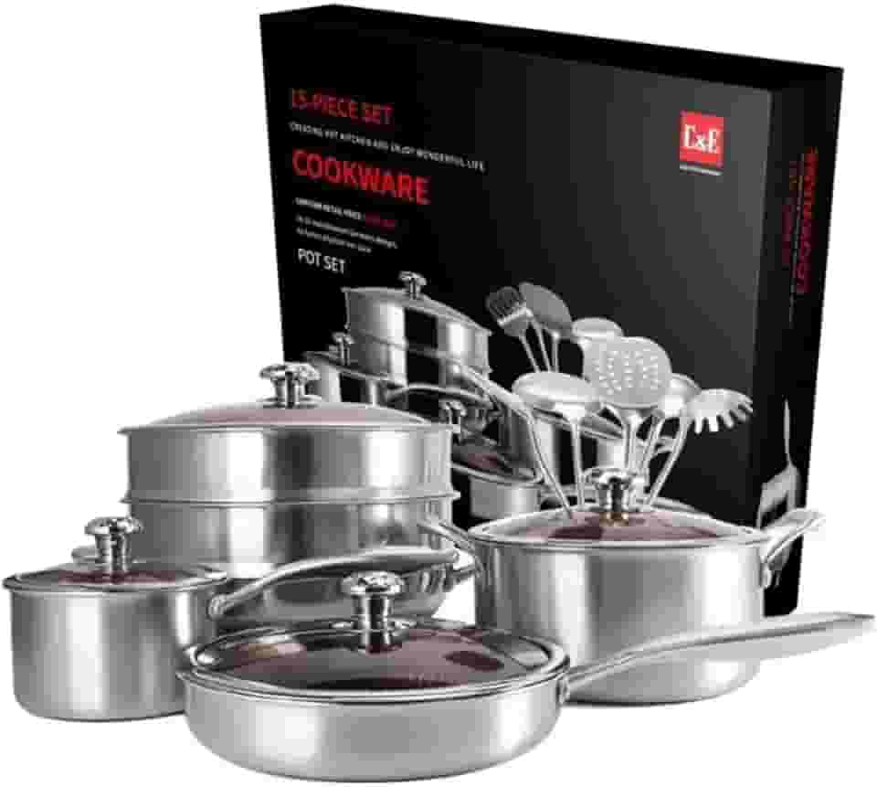 Jogo de Panela em Aço Inox com Revestimento Cerâmico 15pcs