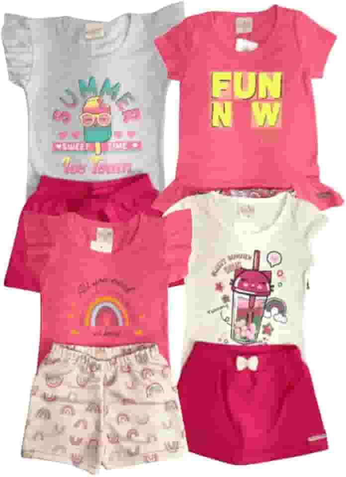 Lote Sortido 6 Peças de Roupas Infantil Menina - 3 Blusas e 3 Shorts