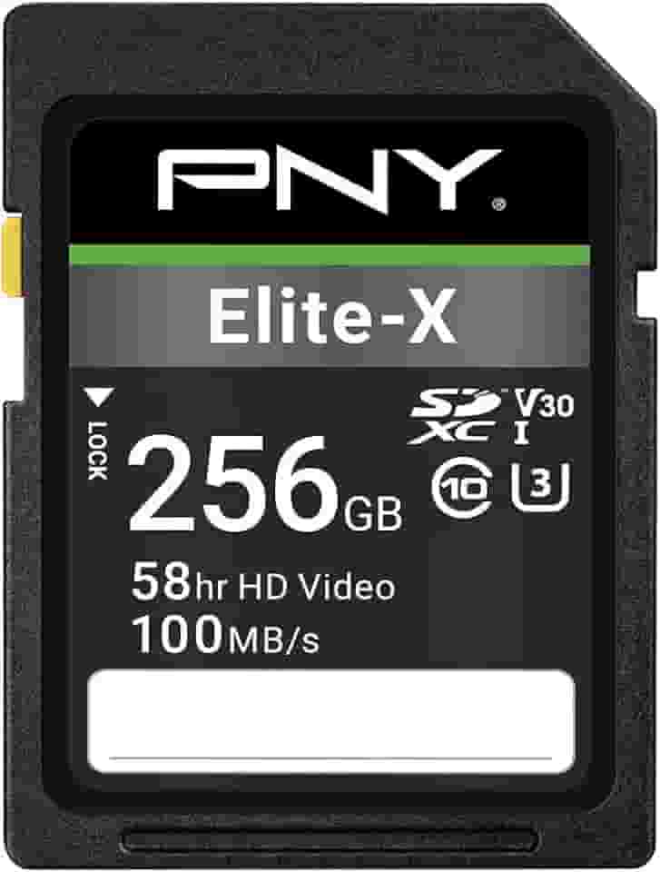 PNY Cartão de memória flash Elite-X Classe 10 U3 V30 SDXC de 256 GB - 100 MB/s, Classe 10, U3, V30, 4K UHD, Full HD, UHS-I, tamanho completo SD