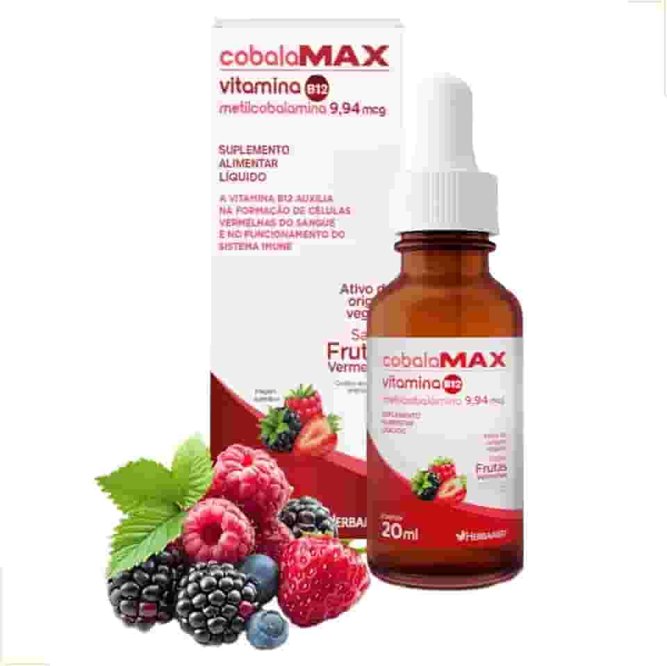 Vitamina B12 Metilcobalamina Ativa Gotas Sublingual - 400 Doses - CobalaMAX - 1 Gota por Dia - Herbamed 20ml - Frutas Vermelhas - B12 Sublingual Gotas Forma Ativa