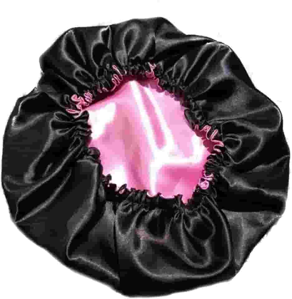 Touca De Cetim Dupla Face Preta Com Rosa Ajustável