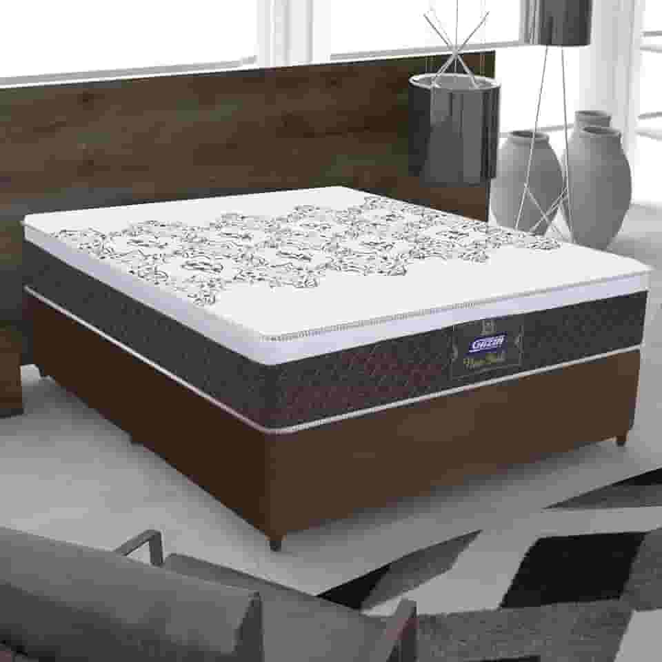 Cama Box Casal Colchão Molas Ensacadas com Euro IN New York Marrom/Branco 138x188x64cm